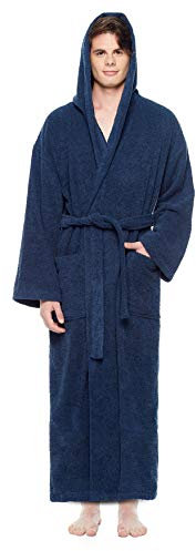Arus Peignoir de bain pour hommes avec capuchon, longueur chevill, Bleu foncé, L-XL Long