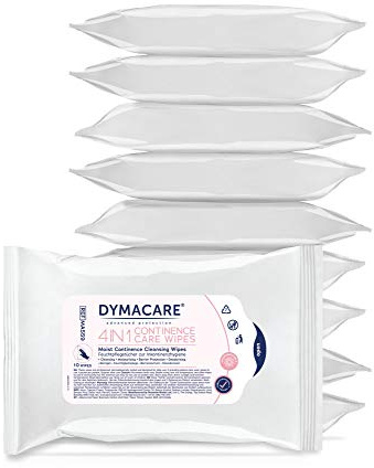 DYMACARE 4 in 1 Continence Care Wipes 10’s | Adult Scented Premium Incontinence Cloths | Skin Cleansing Wipes with Barrier Protection | 10 Packs of 10 Wipes (100 Wipes)