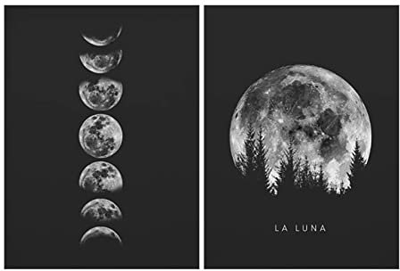 EXQULEG 2er Set Design Poster,Schwarz-Weiß-Mond Poster Set,Ohne Rahmen- Deko für Wohnzimmer, Sofa, Veranda, Gang (50x70cm)