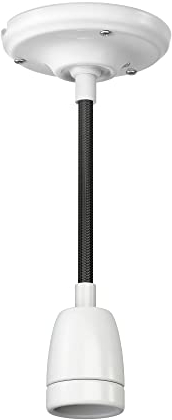 ledscom.de E27 Porzellan- Pendelleuchte weiß, Textikabel schwarz, DIY, 230V AC, max. 300W