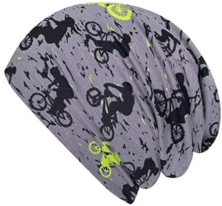 Wollhuhn ÖKO Jungen/Mädchen Bequeme Weiche Long Beanie/Mütze/Beanie-Mütze/Strickmütze/Kindermütze Jersey Gefüttert Übergangszeiten (Öko-Stoffe/Bio) (LB Mountainbike Grau, M)