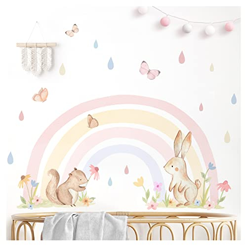 Grandora Wandaufkleber Regenbogen Wandsticker Tiere Wandtattoo Mädchen Kinderzimmer Deko DL856-5