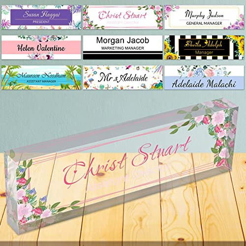 Plaques nominatives pour le bureau Plaque nominative personnalisée pour le bureau Plaque nominative en verre acrylique transparent pour le bureau Décoration de bureau pour femmes hommes, 8 x2.5