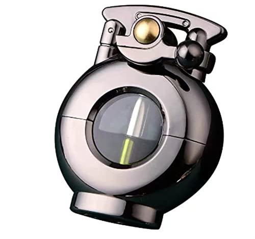 Retro Petroleumfeuerzeug Transparenter Öltank Petroleumfeuerzeug Mechanisches Retro Getriebegestänge Herren Geschenk Rocker Katapult Feuerzeug (Color : Black)