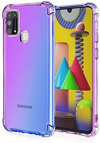 EASSGU Custodia per Samsung Galaxy M31 (6.4 Inches), Cover Silicone TPU Colore Sfumato Trasparente, Custodia per Telefono Antiurto e Antigraffio - Blu Viola