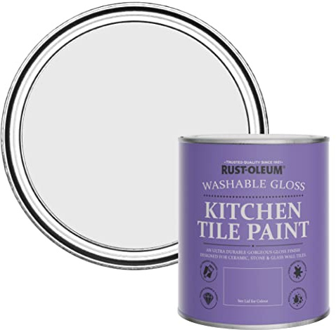 Rust-Oleum Grey Water-Resistant Kitchen Tile Paint in Gloss Finish - Monaco Mist 750ml