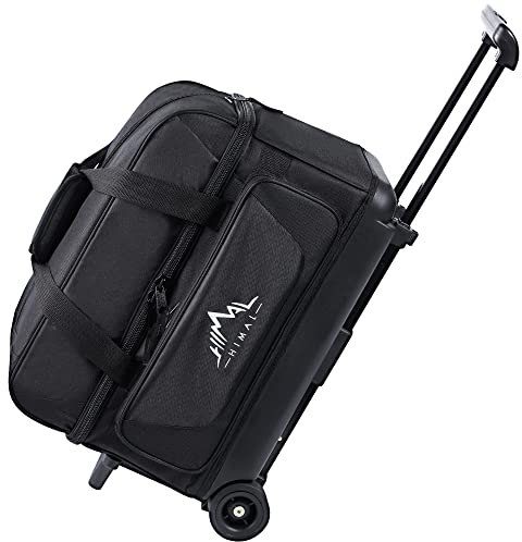 GoHimal Double Roller 2 Ball Bowlingtasche mit separatem Schuhfach für Bowlingschuhe (bis US Herrengröße 15) und übergroßer Zubehörtasche, einziehbarer Griff, ausziehbar auf 101,6 cm (schwarz)