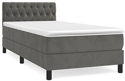 vidaXL Boxspringbett mit Matratze Bett Polsterbett Bettrahmen Bettgestell Lattenrost Einzelbett Hotelbett Schlafzimmerbett Dunkelgrau 100x200cm Samt