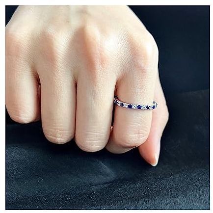 XINGNIAO Exquisites 925er Sterlingsilber mit Platin über 0,15 Karat Rundschliff Rubin Saphir Jahrestag Edelstein Ring Eheringe Schmuck