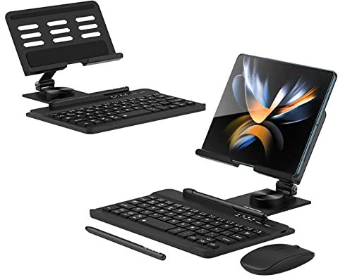 Libeagle Para Samsung Galaxy Z Fold 6/5/4/3/2, el juego incluye mini teclado Bluetooth inalámbrico, ratón, soporte cómodo y ajustable, bolígrafo de capacitancia, soporte para bolígrafo S, fácil de