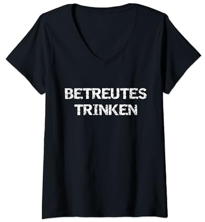 Damen Betreutes Trinken Lustiges Party Saufen Partnerlook Outfit T-Shirt mit V-Ausschnitt