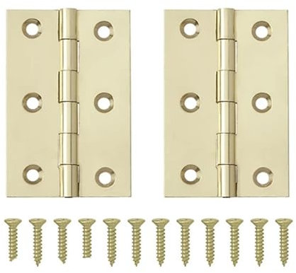WARESHARK Door Hinges 3 76mm Ball Bearing 1 Pair Pack of 2 Hinge with Screws Polished Brass Finish [75mm x 50mm x 1mm]
