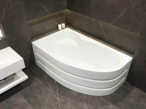 AQUADE Eckbadewanne Mainz Links 170x100cm Komplettset inkl. Untergestell, Ab-Überlauf - Schürzen-Set - Extra stabile Badewanne Eckwanne + Wannenrandarmatur + LED