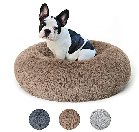 Lucky Sign Katzenbett Waschbar Flauschig Hundebett Rund Hundekissen Kuschel Katzenkissen Warm Katzenkorb Zum Schlafen für Katzen und Kleine Hunde, (L) 60 cm Ø - Braun