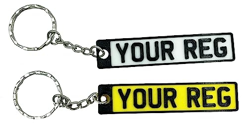 GPG Set of 2 Personalised Number Plate Keyrings | White and Yellow 3D Printed Keychain