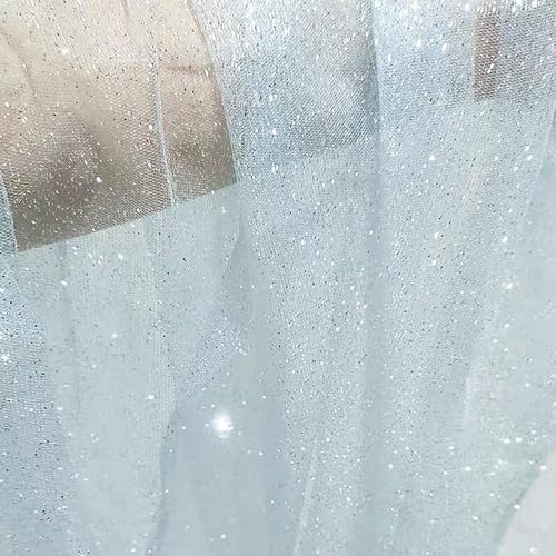 100cm x 150cm Soft Glitzer Tüllstoff Netzstoff zum Nähen, Bling Tüll Mash Stoffe Dekostoff für DIY Basteln Bekleidung Tüllrock Hochzeitskleid Schleier Vorhänge Tischdecken Hochzeit Party Deko,Hellblau