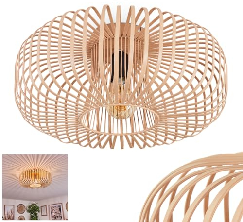 HOFSTEIN Deckenleuchte Wemude - Runde Deckenlampe aus Metall, Ø 40cm, Beige - Hellbraun, E27-Fassung, Lichteffekt durch Gitter-Optik, Lampe für Wohnzimmer, Schlafzimmer, Kinderzimmer, Flur