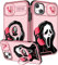 Qerrassa Schutzhülle für iPhone 14 Plus, Süßes Cartoon-Motiv, Lustige Kawaii-Hülle mit Kameraabdeckung und Ringhalterung, Für Apple iPhone 14 Plus, Totenkopf