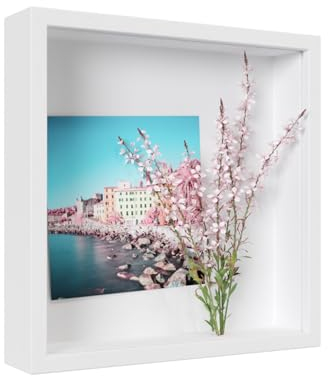 XDLOIFN 3D Bilderrahmen zum Befüllen 22x22 cm, 3D Bilderrahmen Tief für Wand & Desktop, 3D Objektrahmen Tiefer 3cm für Fotos, Objekte, Hochzeitsgeschenk - Weiß