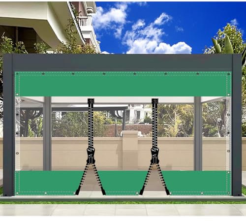 SDLLG Transparent Pavillonplane Gartenplane mit Ösen PVC Winddicht Vorhang 0.5mm Wasserdichter Plane Trennvorhang für Draussen Terrassen Garten Balkon 2x2.6m(HxL) Grün mit 2 Reißverschlüsse