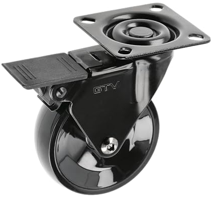 GTV - Möbelrollen CALIBRO | Lenkrollen | Rollen für Möbel | mit Bremse | Durchmesser 75 mm | aus Kunststoff und Stahl | Schwarz
