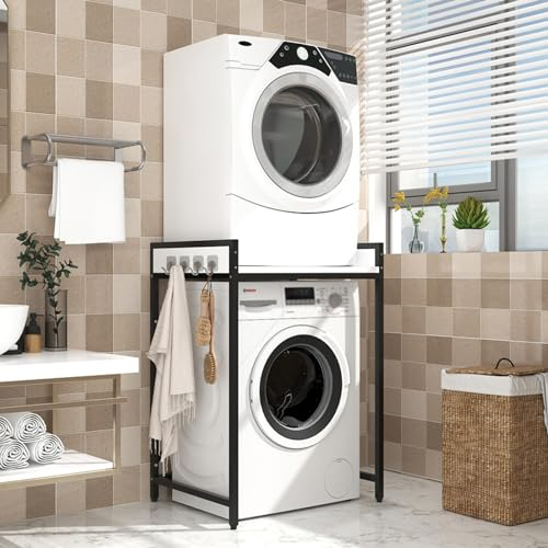 Étagère Machine À Laver Ouverture Dessus, Meuble Dessus Machine a Laver Au-Dessus de L'étagère de la Machine À Laver, Rangement pour Lave-Linge Utilitaire (Color : Black+White)