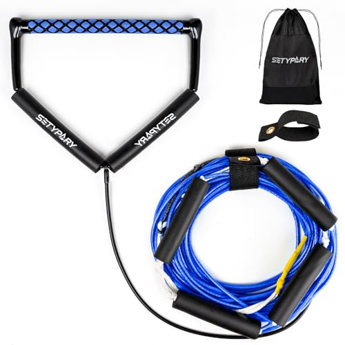 SETYPARY 2,5 m langes Dyneema-Wakeboard-Seil und Griff, 4 Abschnitte, schwimmendes Wakeboard-Abschleppseil, Wasserski, für Wakeboarden, Wasserski, Knieboarden und Wakesurfen (blau)