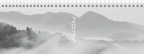 rido/idé Querterminbuch Modell Young Line (2025) „Cloudy Mountains“, 2 Seiten = 1 Woche, 297 × 105 mm, 128 Seiten, Grafik-Einband, grau