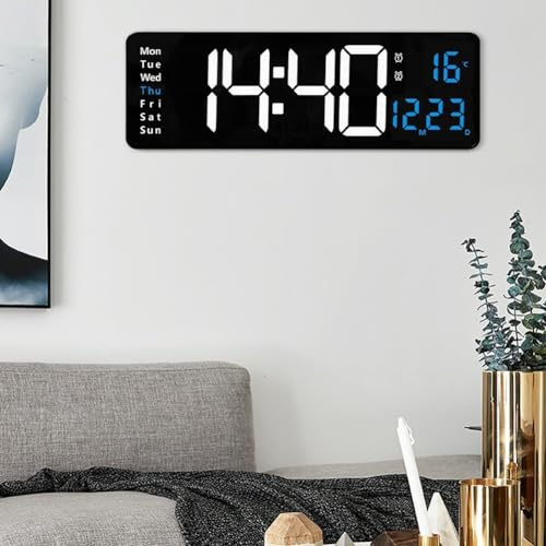 Digitale Wanduhr mit Fernbedienung, 40,6 cm (16 Zoll), großer Bildschirm, LED-Wecker, Timer mit Datum/Uhrzeit/Temperaturanzeige für Zuhause, Schlafzimmer (40,6 cm, Eisblau)