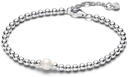 PANDORA Timeless Behandelte Süßwasserzuchtperle & Kugeln Armband aus Sterling-Silber mit Cubic Zirkonia, Timeless Kollektion, 20cm, 593173C01-20