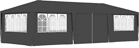 Willood Profi-Partyzelt mit Seitenwänden,UV-beständig Wasserbeständig Pavillon Festzelt Gartenpavillon Gartenzelt Garten Bierzelt 4×9 m Anthrazit 90 g/m²