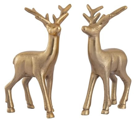 Amago home Deko Figur Hirsch 2er Set Tischdekoration Tierfigur Metall Weihnachtsdeko Aluminium massiv Farbe Gold