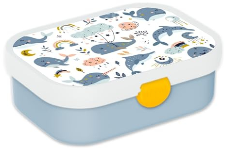 Mepal Brotdose für Kinder - Bento Lunchbox - Aquarelltier - Jausenbox mit Bento-Fach & Gabel - Meal Prep Box Clip-Verschluss - BPA-frei & Spülmaschinenfest - 750 ml - Wal