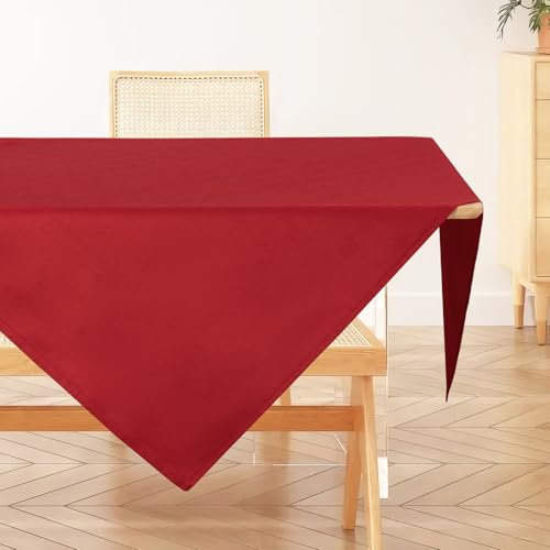 AooHome Tischdecke Abwaschbar, Rot Mitteldecke 80x80cm Leinen-Optik Tischtuch aus Polyester Wasserabweisend mit Lotuseffekt, Dauerhaft Kratzfest für Wohnzimmer, Esszimmer, Balkon, Garten