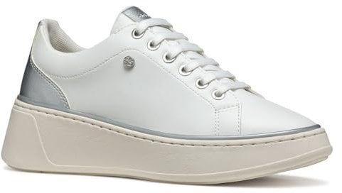 Geox Women's D SUNNETTY A Sneaker, White/Silver, 5 UK