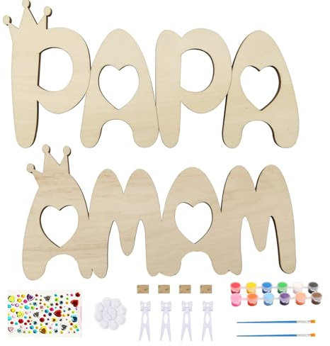 YHSKJCD 2 Stück MAMA PAPA Geschenk Holzbuchstaben Bastelset Papa Mama Geburtstagsgeschenk Holznamen Bemalen und Fotos Ankleben Holznamen Bemalen und Fotos Ankleben