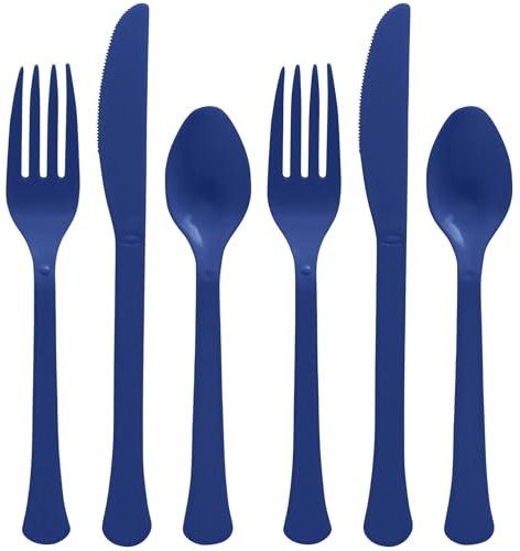 Reusable True Navy Plastic Cutlery Assortment - Pack of 200 (Forks, Knives, Spoons) - Perfect for Parties, Picnics, and Holiday Celebrations