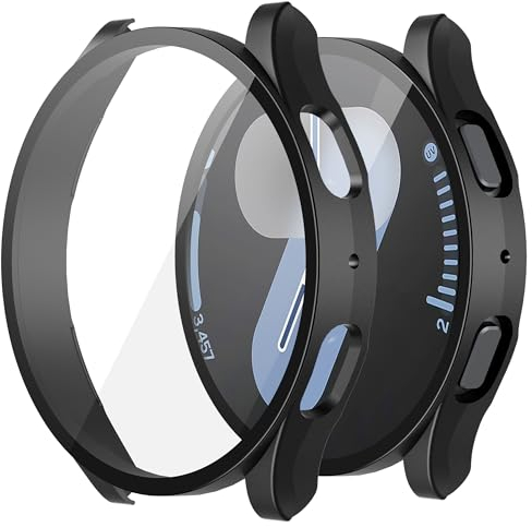 Misxi 2 Stück Hard PC Schutzhülle Hülle Kompatibel mit Samsung Galaxy Watch 7 44mm, Anti-Rutsch Ultra-dünne Kratzfeste Schutz Displayschutzfolie mit Gehärtetem Glas für Galaxy Watch 7, Schwarz