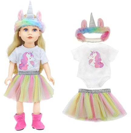 Ruikdly Puppenkleidung 36-45 cm, Kleidung Einhorn Puppenkleider, Outfits für Baby Puppen, 18 Zoll Kleid, Puppenkleid mit Kleidung, Kleider, Hüte,Kindergeschenke, Mädchen Jungen