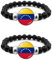 ZENRUIMING 2 pulseras elásticas de cuentas negras con la bandera de Venezuela, hechas a mano, pulsera de recuerdo de viaje con bandera de Venezuela, pulsera de animación para fanáticos del deporte,