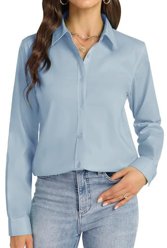 J.VER Damen Bluse Business Casual Blusenshirt Office Alltags Blusen Knitterfreies Hemd Regular Fit Long Sleeve Shirt Women Nebelblau