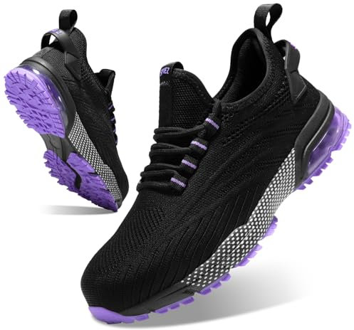 SPIEZ Zapatos de Seguridad Mujer Air Cushion Zapatos de Seguridad Cómodos Transpirables Zapatillas Trabajo Mujer Ligero Negro Morado EU 39