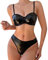 Bikini Dessous Set Glänzend Leder Women Sexy Badeanzug Triangel BH Träger High Waist Tanga Reizwäsche Zweiteilig Latex Schwimmanzug Oberteil Hose Lingerie Schwarz Sexy Wetlook Lackleder Dessous Sets