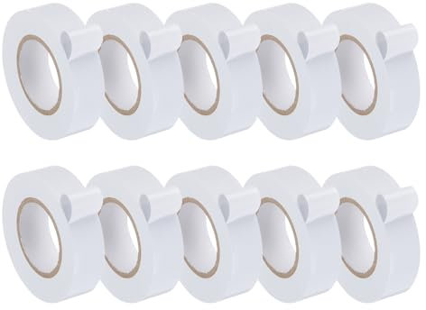 QUARKZMAN Cinta de electricista, 3/4 x 66 pies, cinta adhesiva resistente al agua, de goma PVC, cinta aislante ignífuga, uso a no más de 600 V, blanco, 10 unidades
