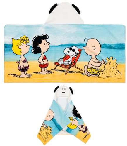 Franco Peanuts Snoopy Kinder-Kapuzenhandtuch, superweich, für Bad/Pool/Strand, weiches Baumwoll-Frottee, 61 x 127 cm, offizielles Lizenzprodukt