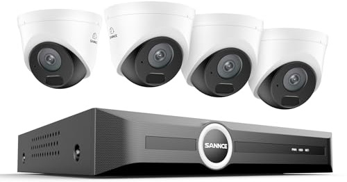 SANNCE 2K Überwachungskamera Aussen Set, 4×PoE Kameras Outdoor ohne HDD | 6MP 8-Kanal NVR, Smart IR LEDs, Nachtsicht 30m, Personen-/Fahrzeugerkennung, Audio, APP Alarm, IP67, Weitwinkel 86,6°, 3MP