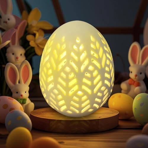 Osterdeko LED Ostereier Deko mit Beleuchtung Batteriebetrieben Keramik Ostern Eier Deko Leuchtende Hohles Design Osterei mit LED Licht Keramische Osterlichter Tisch Deko Frühlingsdeko (1PC F)