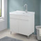 Mobile Lavatoio 79x46,8 Cm Bianco Frassinato Con Vasca In Ceramica Dotata Di Zona Strofinatoio, Struttura Già Montata In Legno Nobilitato Con 2 Ante Apribili A Gola