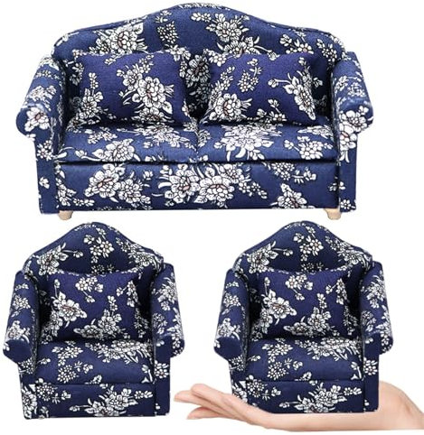 3pcs/Set Dollhouse Couch mit Kissen, lebensechter Dollhouse -Möbel mit 1 12 Skala, Holzpuppencouch mit Stoffabdeckung, Miniatur für Hauszimmer -Szenendekoration