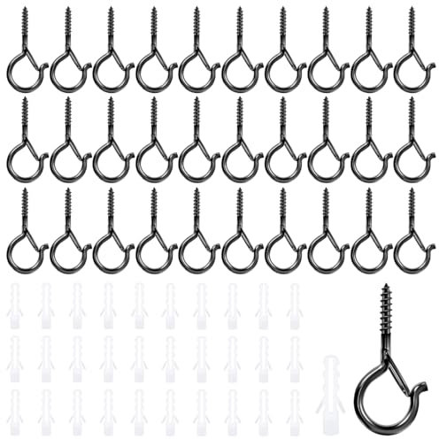 30 Piezas Ganchos de Tornillo, Ganchos de Techo Q-Hanger, con Hebilla de Seguridad, Ganchos Atornillables para Colgar Cestas de Plantas, Casetas de Pájaros, Campanillas de Viento, Cadenas de Luces
